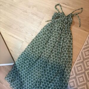 Green Printed Maxi Dress with Tie Straps